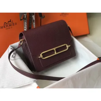 Hermes Mini Sac Roulis 18cm Bag In Burgundy Evercolor Calfskin