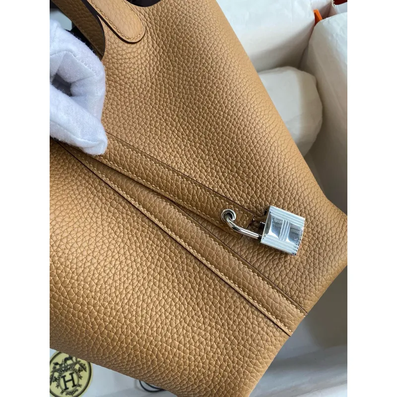 Hermes Picotin Lock 18 Handmade Bag in Biscuit Clemence Leather