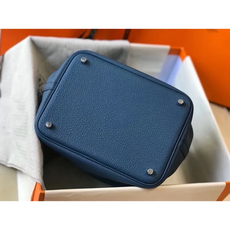 Hermes Picotin Lock 22 Bag In Blue Agate Clemence Leather