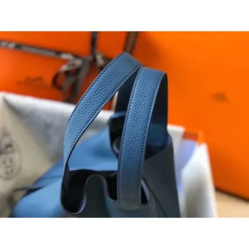 Hermes Picotin Lock 22 Bag In Blue Agate Clemence Leather