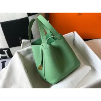 Hermes Picotin Lock 22 Bag In Vert Criquet Clemence Leather