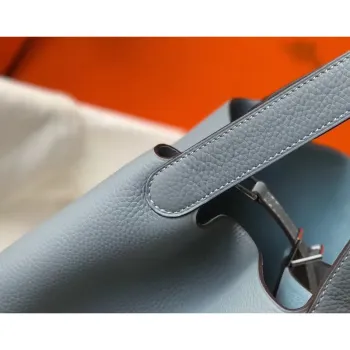 Hermes Picotin Lock 22 Bag In Blue Lin Clemence Leather