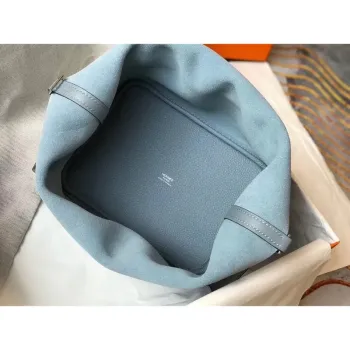 Hermes Picotin Lock 22 Bag In Blue Lin Clemence Leather