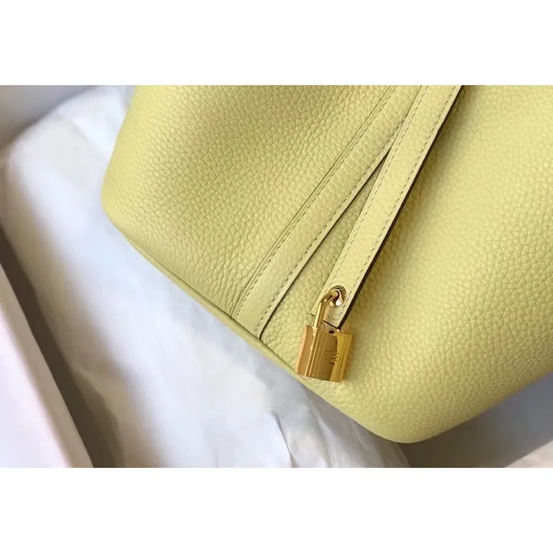 Hermes Picotin Lock 22 Bag In Jaune Poussin Clemence Leather