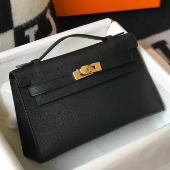 Kelly Pochette Bag In Black Epsom Leather