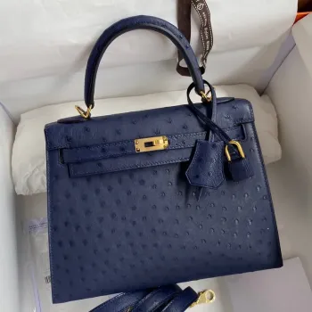 Kelly Sellier 25 — Blue Iris Ostrich Leather: Handcrafted Hermes Luxury