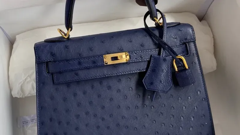 Kelly Sellier 25 — Blue Iris Ostrich Leather: Handcrafted Hermes Luxury