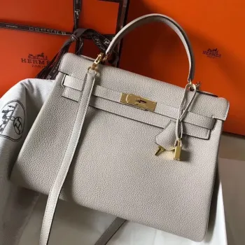 Kelly 32cm Retourne Bag In Pearl Grey Clemence Leather