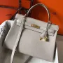 Kelly 32cm Retourne Bag In Pearl Grey Clemence Leather