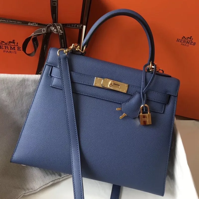Kelly 28cm Sellier Bag In Blue Agate Epsom Leather