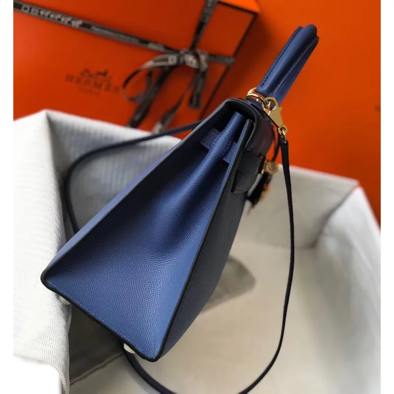 Kelly 28cm Sellier Bag In Blue Agate Epsom Leather