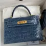 Kelly Mini II Sellier Handmade Bag In Colvert Shiny Alligator Leather