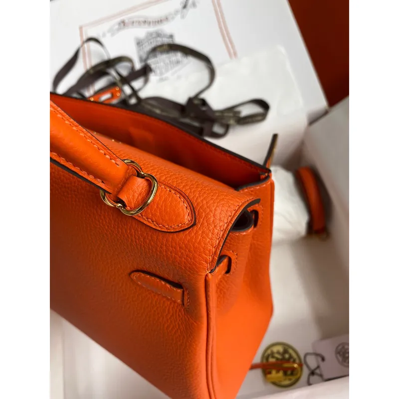 Kelly Retourne 25 Handmade Bag In Orange Clemence Leather