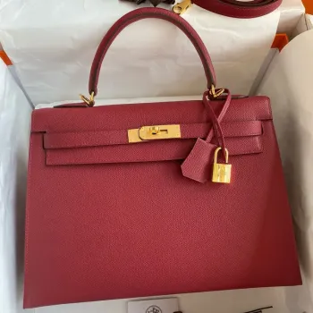 Kelly Sellier 32 Handmade Bag In Red Epsom Calfskin