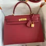Kelly Sellier 32 Handmade Bag In Red Epsom Calfskin