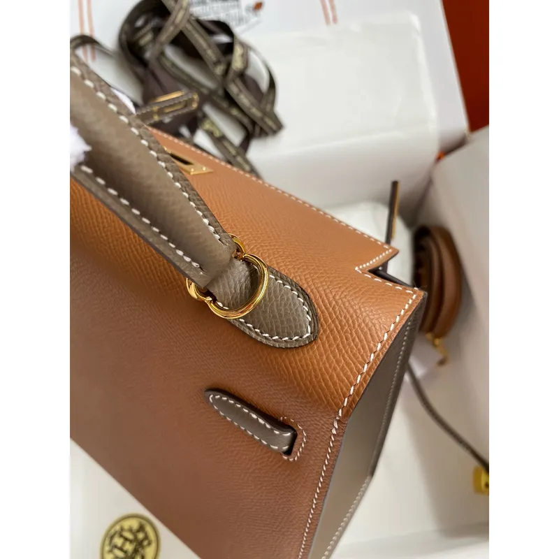 Hermes HSS Kelly Sellier 25 Bicolor Bag in Gold and Taupe Epsom Calfskin