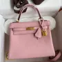 Kelly Retourne 25 Handmade Bag In Rose Sakura Clemence Leather