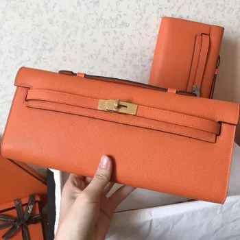 Hermes Orange Epsom Kelly Cut: Handcrafted Elegance in a Compact Silhouette