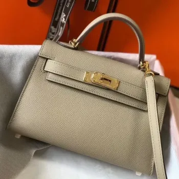 Kelly Mini II Bag In Gris Tourterelle Epsom Leather