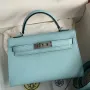 Kelly Mini II Sellier Handmade Bag In Blue Zephyr Epsom Calfskin