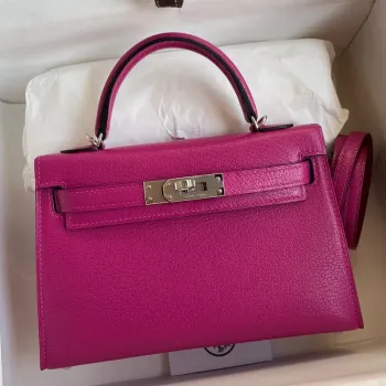 Kelly Mini II Sellier Handmade Bag In Rose Purple Chevre Mysore Leather