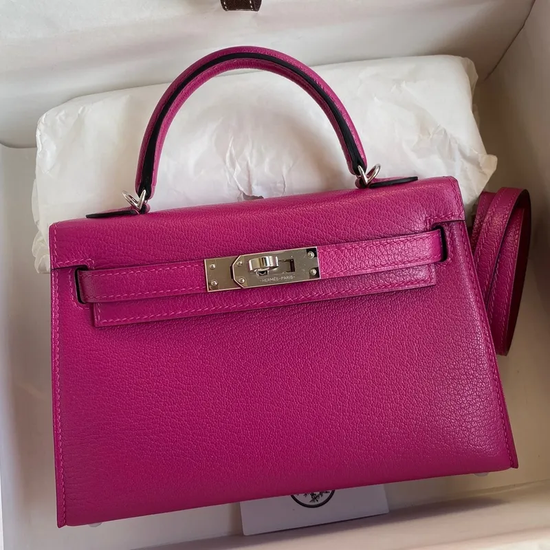 Kelly Mini II Sellier Handmade Bag In Rose Purple Chevre Mysore Leather