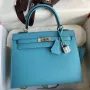 Kelly Sellier 25 Handmade Bag In Blue du Nord Epsom Calfskin