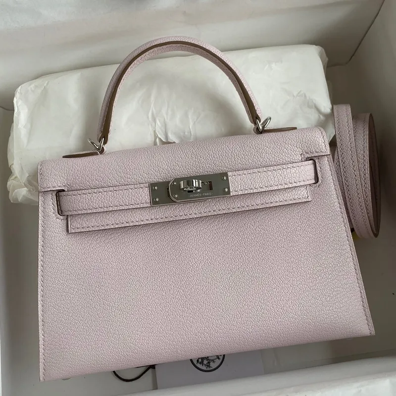 Kelly Mini II Sellier Handmade Bag In Mauve Pale Chevre Mysore Leather