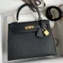 Kelly Sellier 25 Handmade Bag In Black Mysore Goatskin