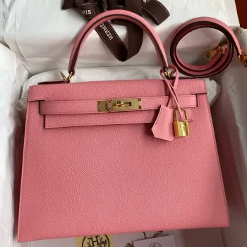 Kelly Sellier 32 Handmade Bag In Rose Confetti Epsom Calfskin