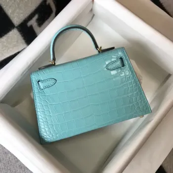 Kelly Mini II Bag In Blue Atoll Embossed Crocodile Calfskin