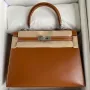 Kelly Sellier 25 Handmade Bag in Caramel Box Calfskin