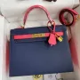 Kelly Sellier 28 Bicolor Bag in Blue Saphir and Rose Lipstick Epsom Calfskin