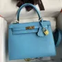 Kelly Sellier 25 Handmade Bag In Blue Candy Epsom Calfskin