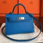 Hermes Blue Izmir Epsom Kelly Mini II Handmade Bag