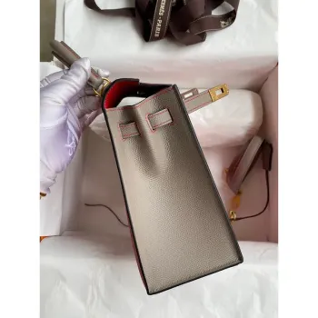 Kelly Sellier 25 Bicolor Bag in Red and Etain Epsom Calfskin