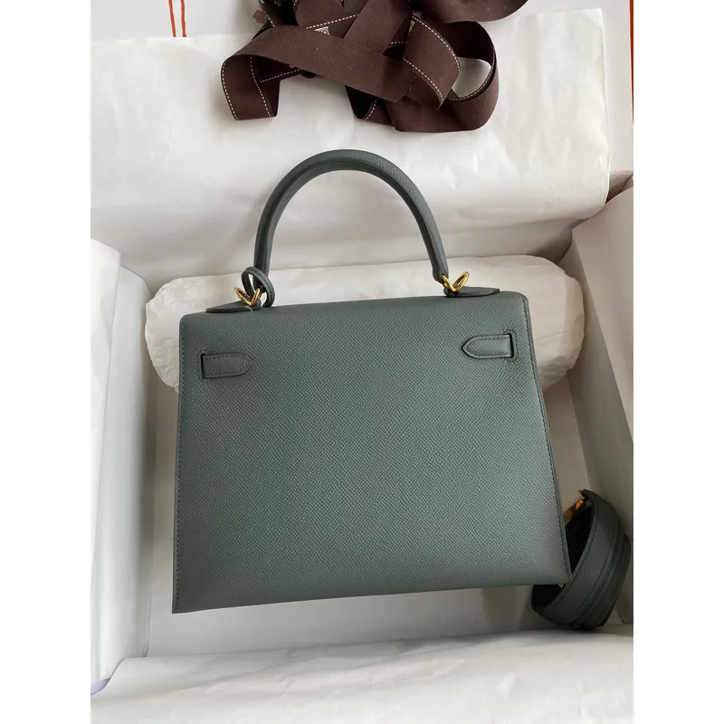 Kelly Sellier 25 Handmade Bag In Vert Amande Epsom Calfskin