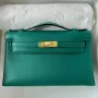 Kelly Pochette Handmade Bag In Malachite Swift Calfskin