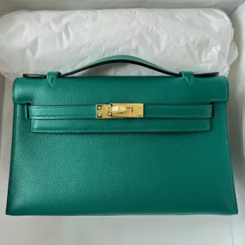 Kelly Pochette Handmade Bag In Malachite Swift Calfskin