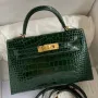 Kelly Mini II Sellier Handmade Bag In Malachite Shiny Alligator Leather
