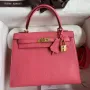 Kelly Sellier 25 Handmade Bag In Rose Lipstick Mysore Goatskin