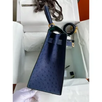 Hermes HSS Kelly 28 Bicolor Bag in Vert Vertigo and Blue Iris Ostrich Leather