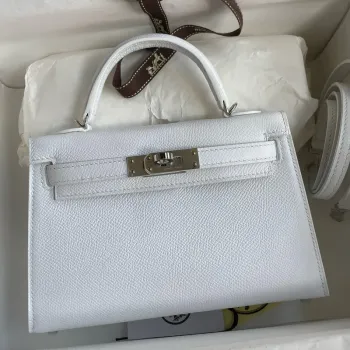 Kelly Mini II Sellier Handmade Bag In White Epsom Calfskin