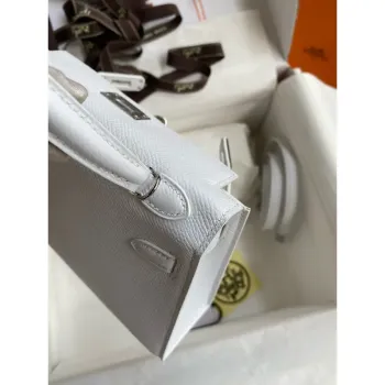 Kelly Mini II Sellier Handmade Bag In White Epsom Calfskin