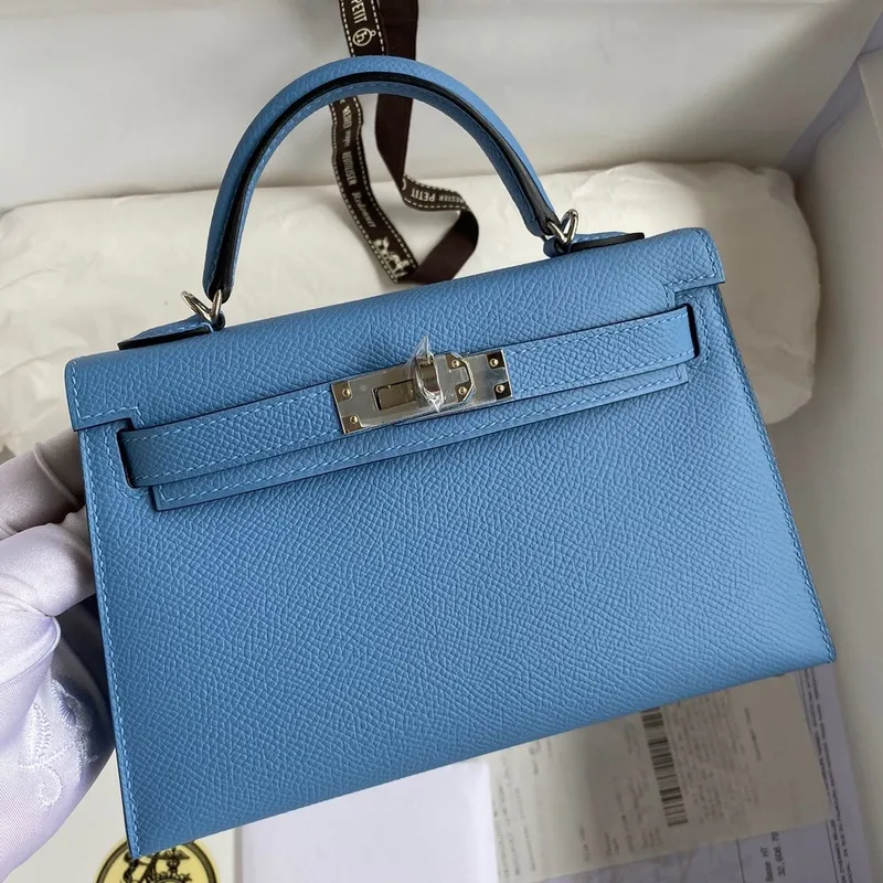 Kelly Mini II Sellier Handmade Bag In Blue Paradise Epsom Calfskin