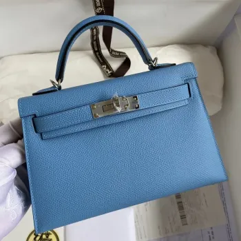 Kelly Mini II Sellier Handmade Bag In Blue Paradise Epsom Calfskin