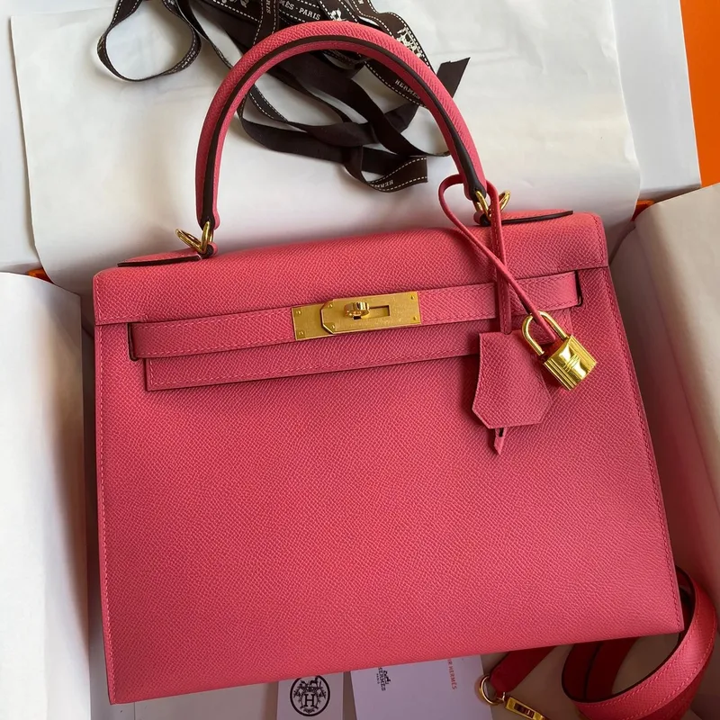 Kelly Sellier 28 Handmade Bag In Rose Lipstick Epsom Calfskin