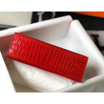 Kelly Pochette Bag In Red Embossed Crocodile Leather