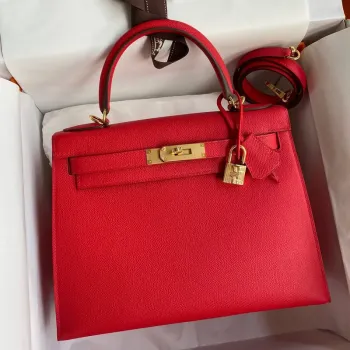 Kelly Sellier 28 Handmade Bag In Red Epsom Calfskin