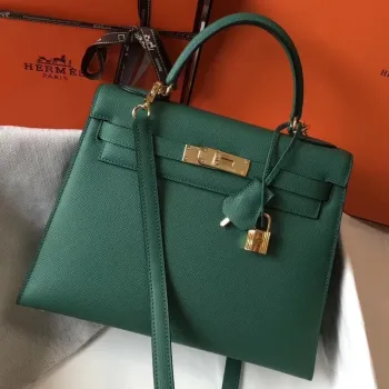 Kelly 28cm Sellier Bag In Malachite Epsom Leather